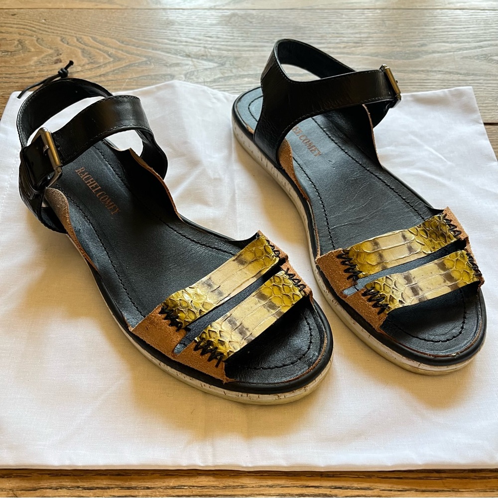 Rachel Comey Black and Yellow Snakeskin Sandals